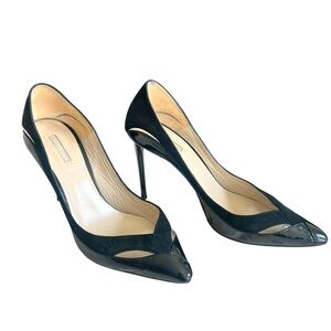 Giorgio Armani Patent Leather/Suede Combo Pointed Toe High Heel Pumps Black, 7.5